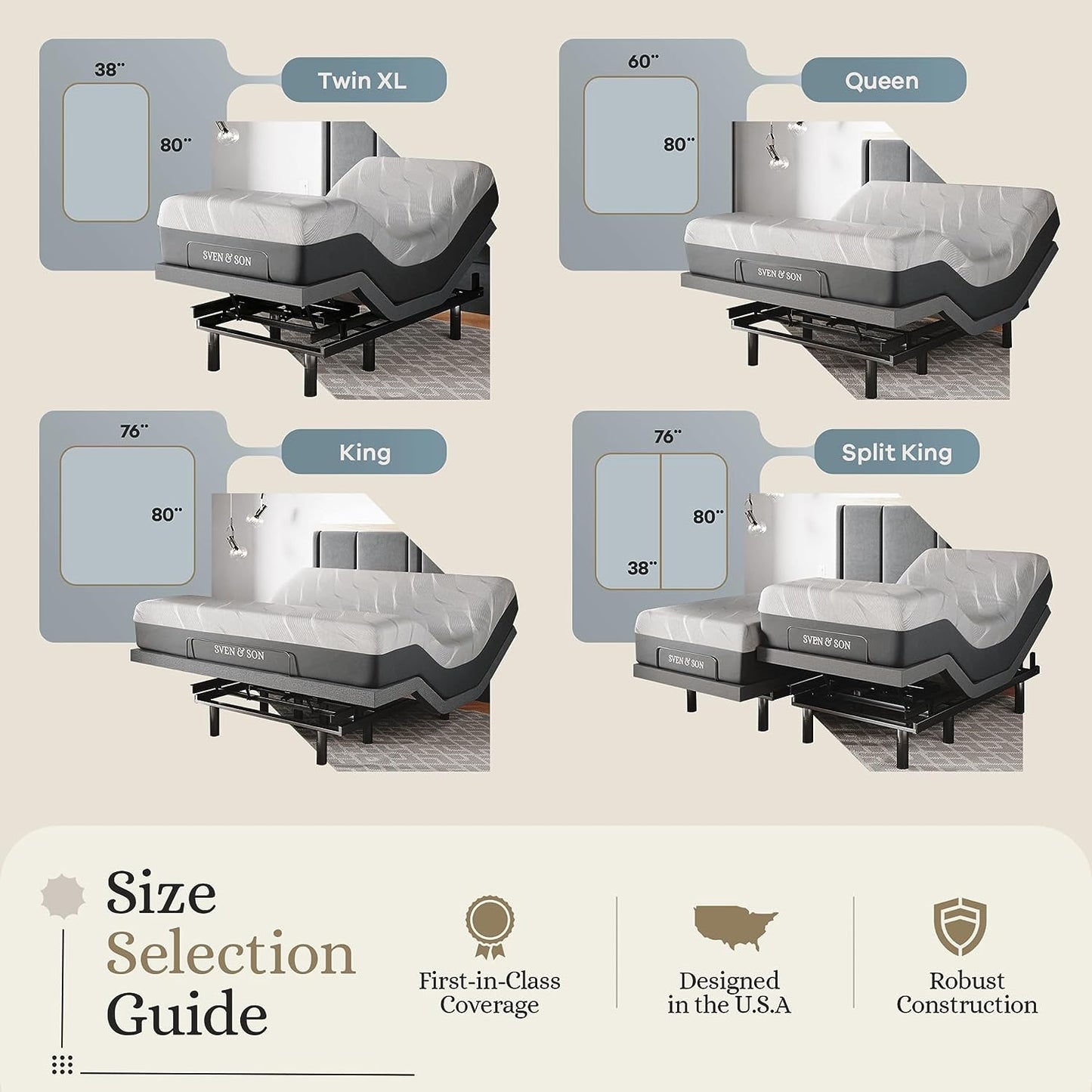 Sven & Son Queen Adjustable Bed Base Frame + 14” Luxury Cool Gel Memory Foam Hybrid Mattress, Head up Foot Up, USB Ports, Zero Gravity, Interactive Dual Massage, Wireless, Classic (Queen)