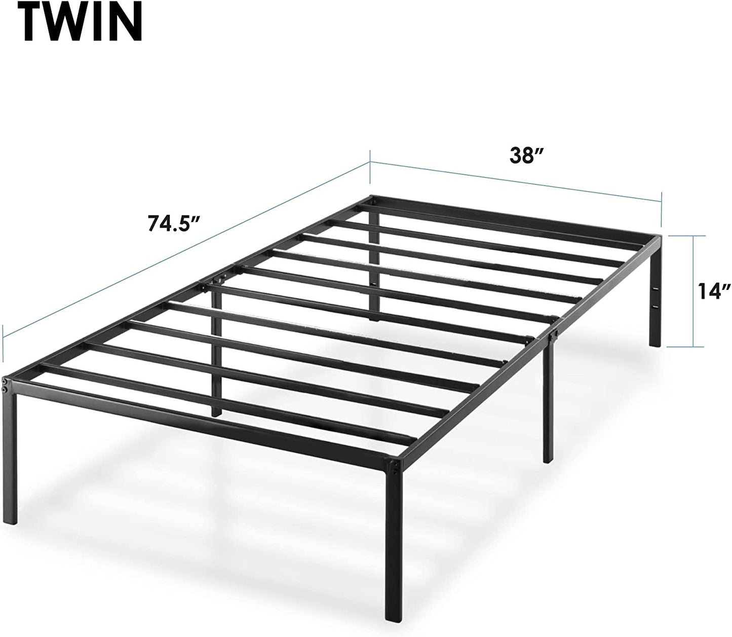 14 Inch Metal Platform Beds W/ Heavy Duty Steel Slat Mattress Foundation (No Box Spring Needed), Black