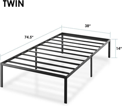 14 Inch Metal Platform Beds W/ Heavy Duty Steel Slat Mattress Foundation (No Box Spring Needed), Black