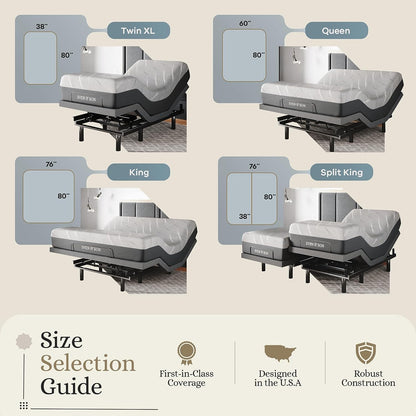 Sven & Son Queen Adjustable Bed Base Frame + 14” Luxury Cool Gel Memory Foam Hybrid Mattress, Head up Foot Up, USB Ports, Zero Gravity, Interactive Dual Massage, Wireless, Classic (Queen)