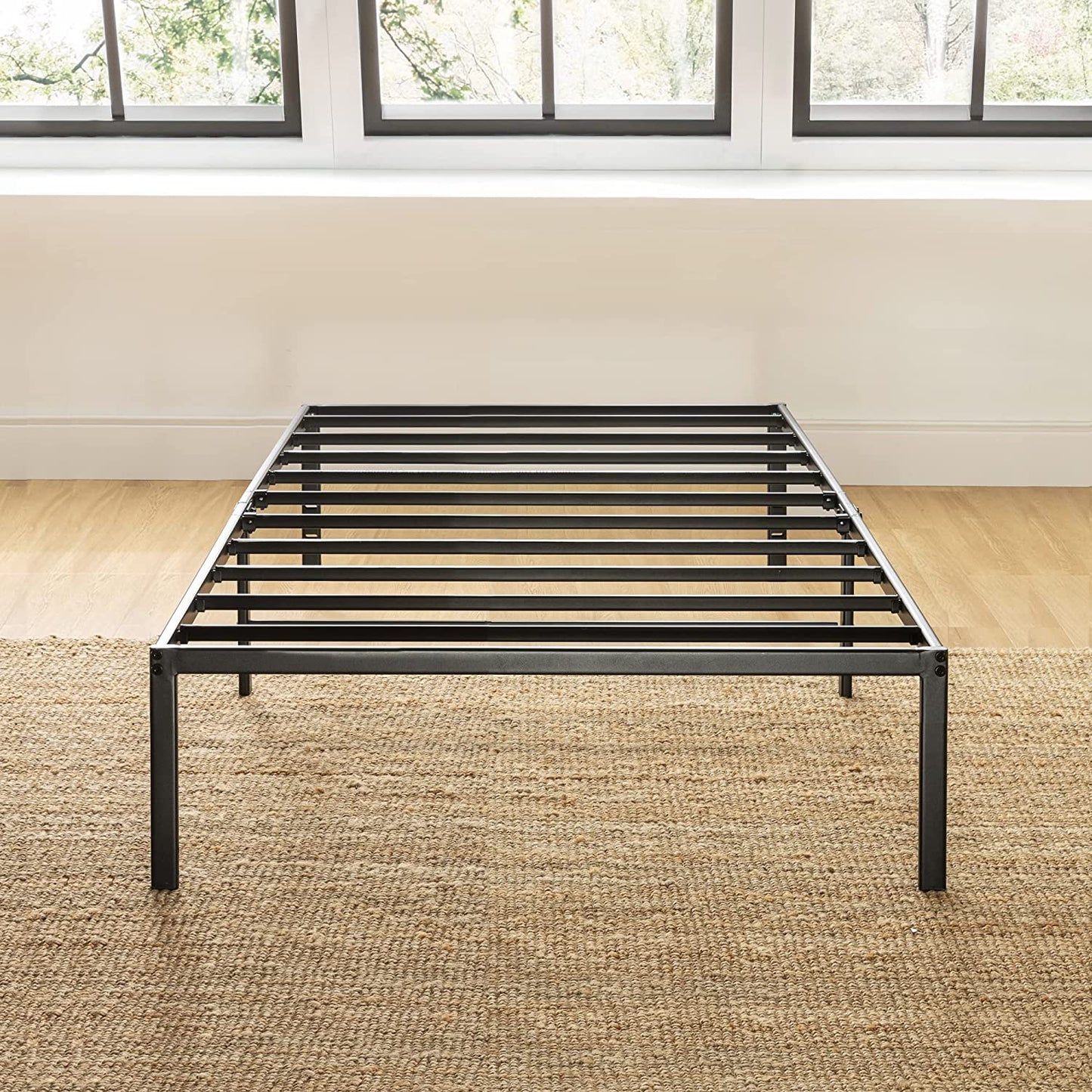 14 Inch Metal Platform Beds W/ Heavy Duty Steel Slat Mattress Foundation (No Box Spring Needed), Black