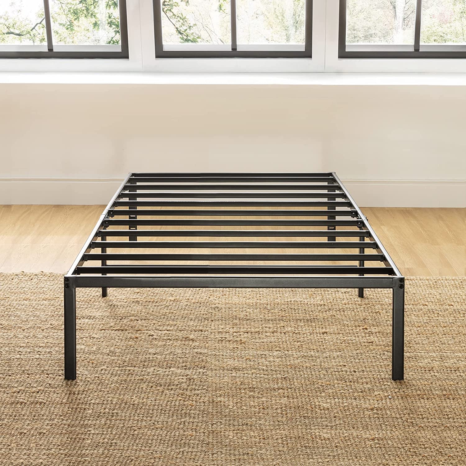 14 Inch Metal Platform Beds W/ Heavy Duty Steel Slat Mattress Foundation (No Box Spring Needed), Black