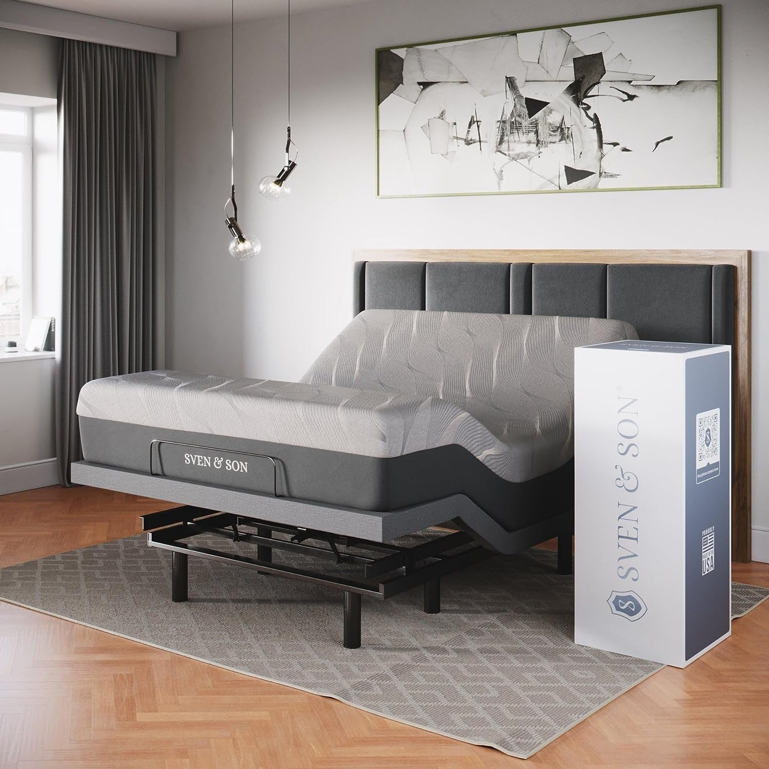 Sven & Son Queen Adjustable Bed Base Frame + 14” Luxury Cool Gel Memory Foam Hybrid Mattress, Head up Foot Up, USB Ports, Zero Gravity, Interactive Dual Massage, Wireless, Classic (Queen)