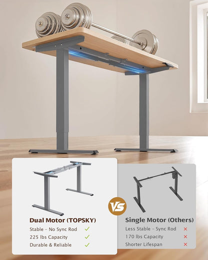 Dual Motor Electric Adjustable Standing Computer Desk for Home and Office (Grey)